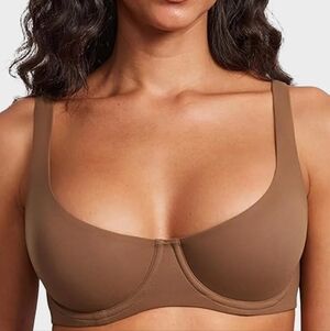 SheCurve Underwire Support Seamless Unlined Balconette Bra Brown